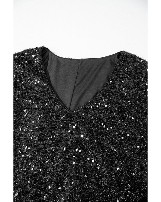 PLUS SIZE Bubble Sleeve Sequin Party Dress