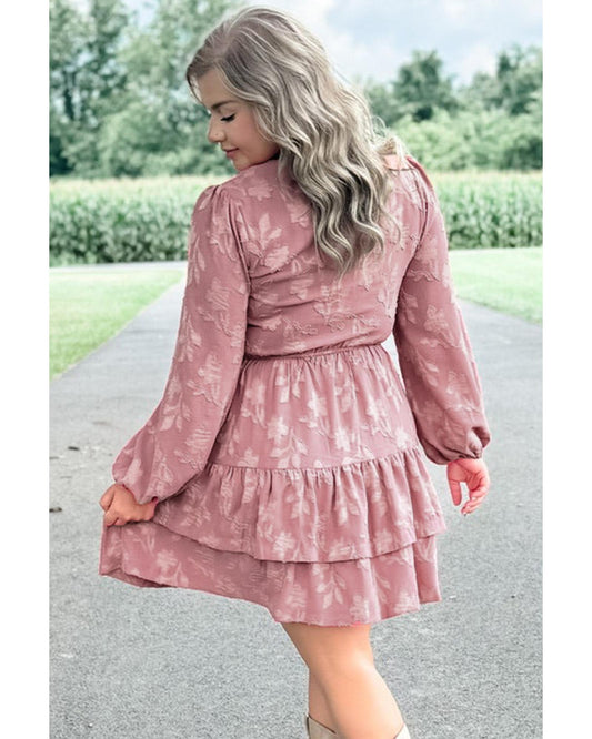 PLUS SIZE Floral Tiered Ruffled Dress with Tie Waist