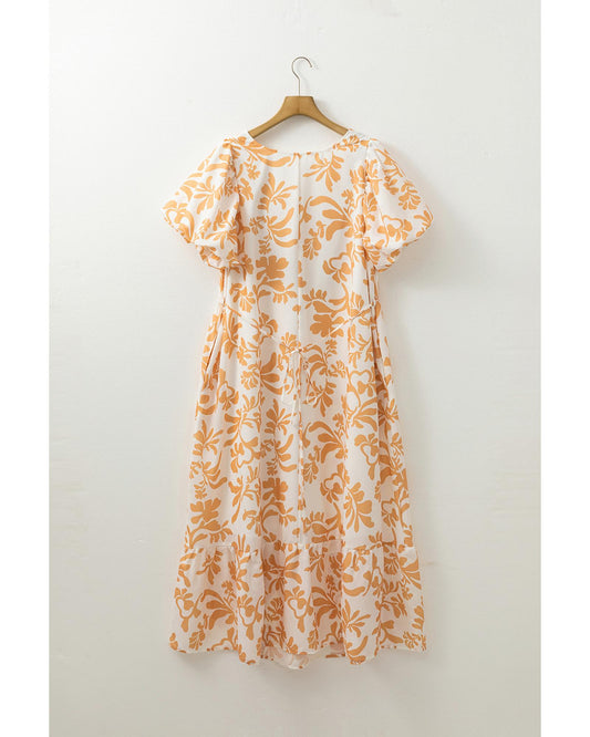 PLUS SIZE Apricot Floral Print Puff Flowy Maxi Dress