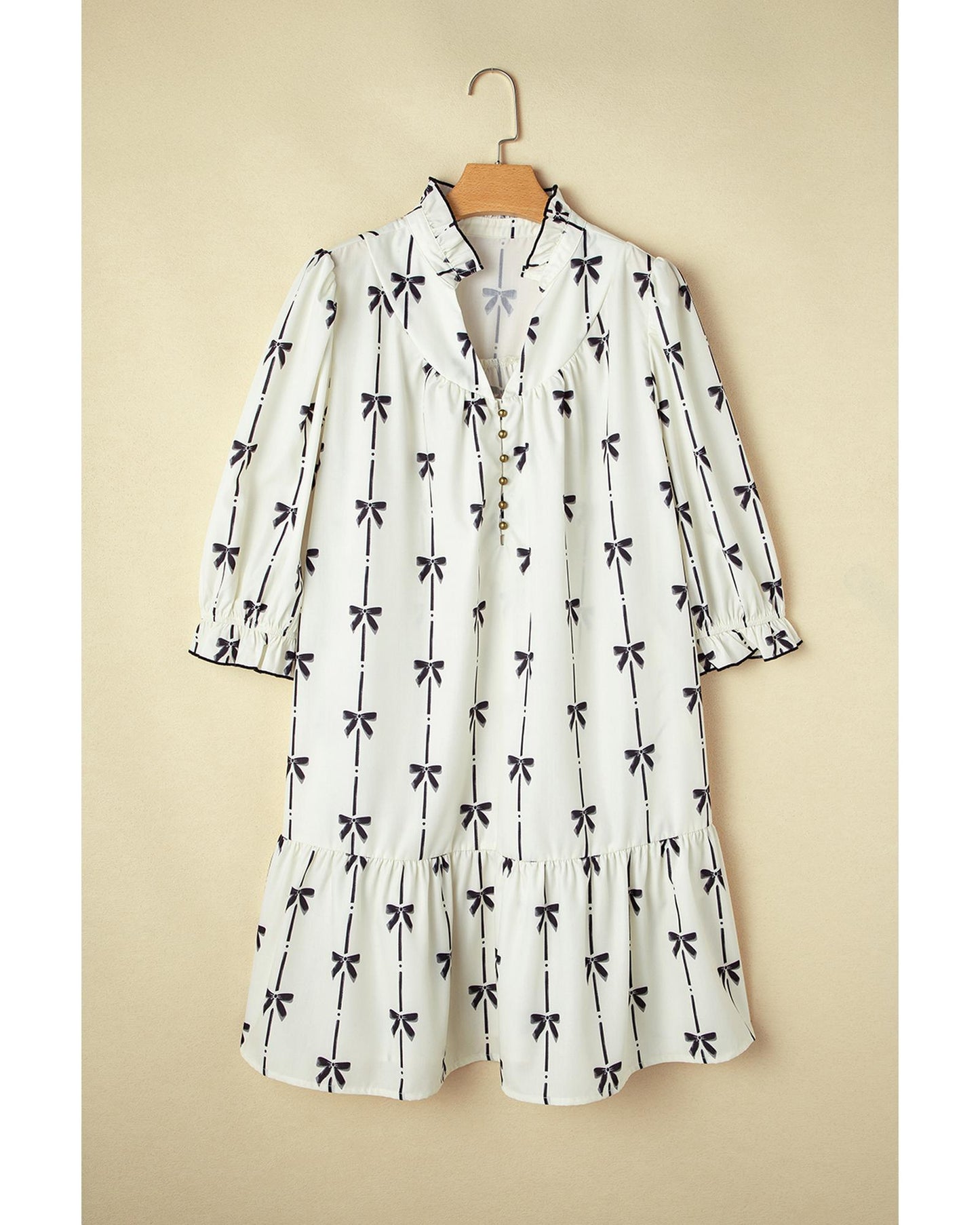 PLUS SIZE Apricot Bow Printed Puff Sleeve Ruffled Mini Dress