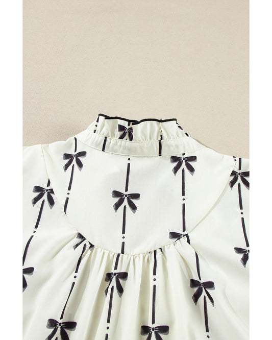 PLUS SIZE Apricot Bow Printed Puff Sleeve Ruffled Mini Dress
