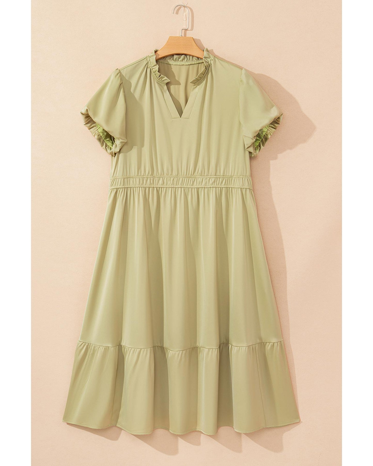 PLUS SIZE Notched V Neck Puff Sleeve Tiered Maxi Dress