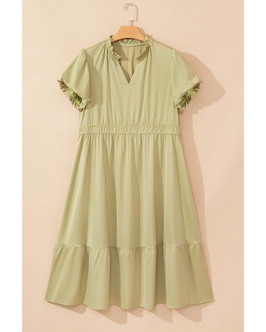 PLUS SIZE Notched V Neck Puff Sleeve Tiered Maxi Dress