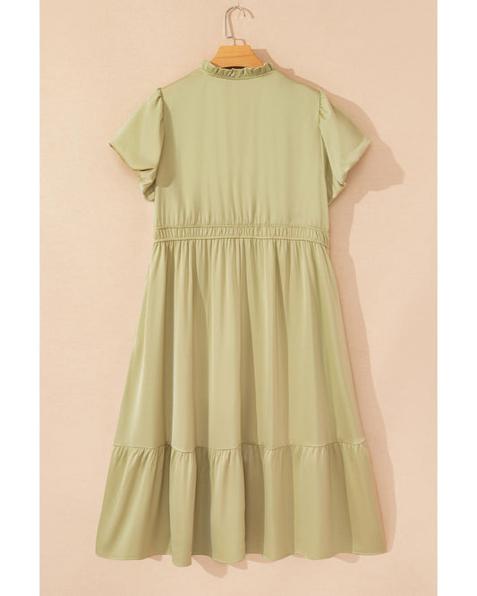 PLUS SIZE Notched V Neck Puff Sleeve Tiered Maxi Dress