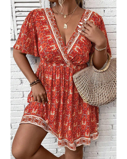 PLUS SIZE Printed Empire Waist Flowy Mini Dress