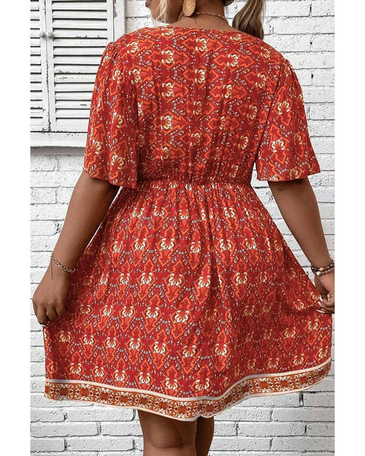 PLUS SIZE Printed Empire Waist Flowy Mini Dress