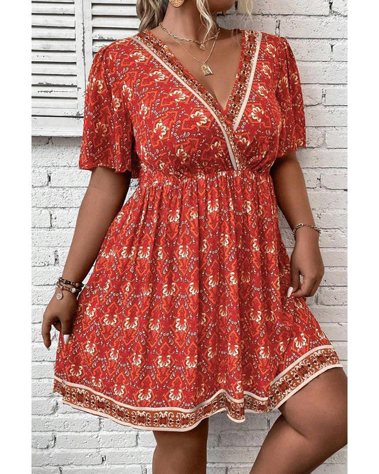 PLUS SIZE Printed Empire Waist Flowy Mini Dress