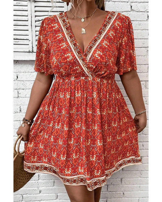 PLUS SIZE Printed Empire Waist Flowy Mini Dress