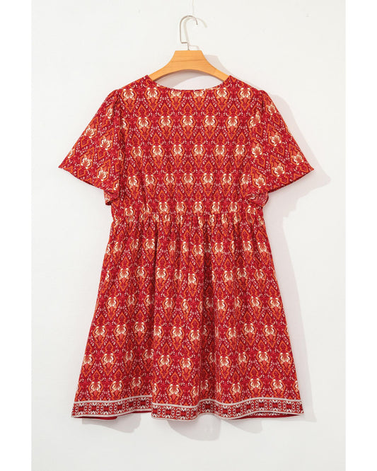 PLUS SIZE Printed Empire Waist Flowy Mini Dress