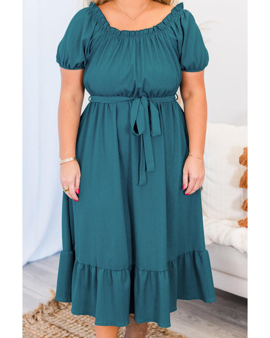 PLUS SIZE Skobeloff Frilled Belted Ruffle Hem Midi Dress