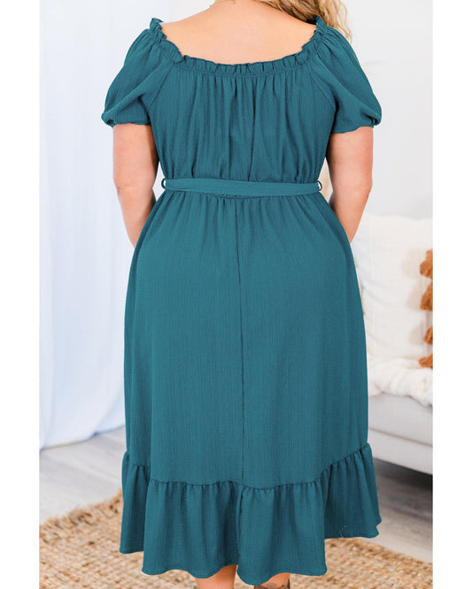 PLUS SIZE Skobeloff Frilled Belted Ruffle Hem Midi Dress