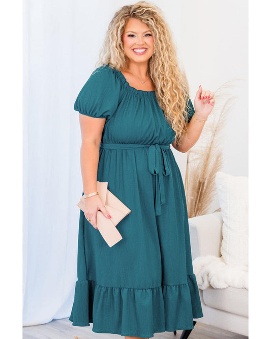 PLUS SIZE Skobeloff Frilled Belted Ruffle Hem Midi Dress
