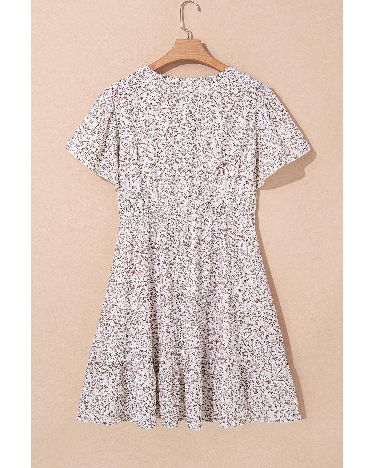 Floral V Neck Ruffled Short Sleeve Dress