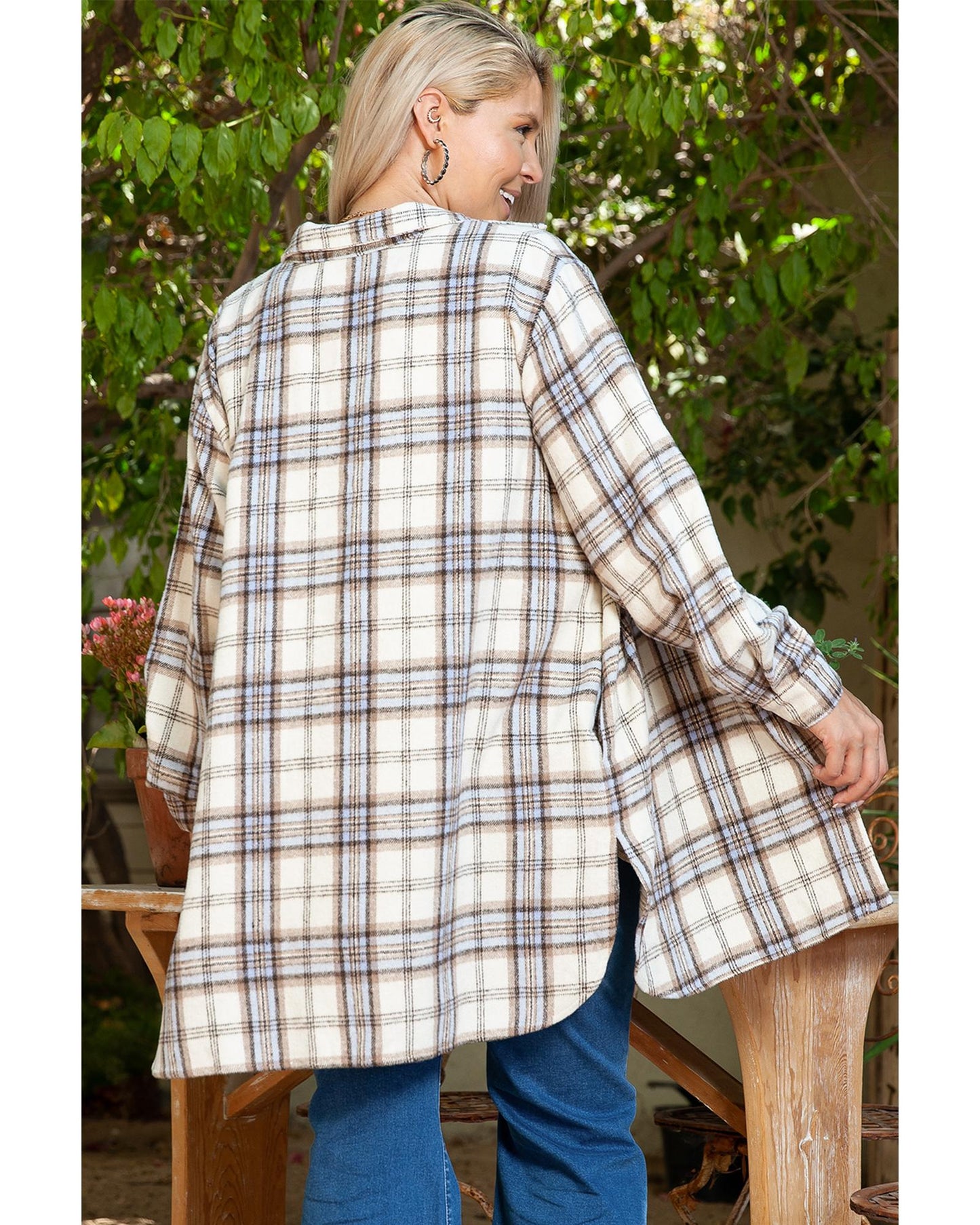 Plus Size White Plaid Print Tunic Shacket