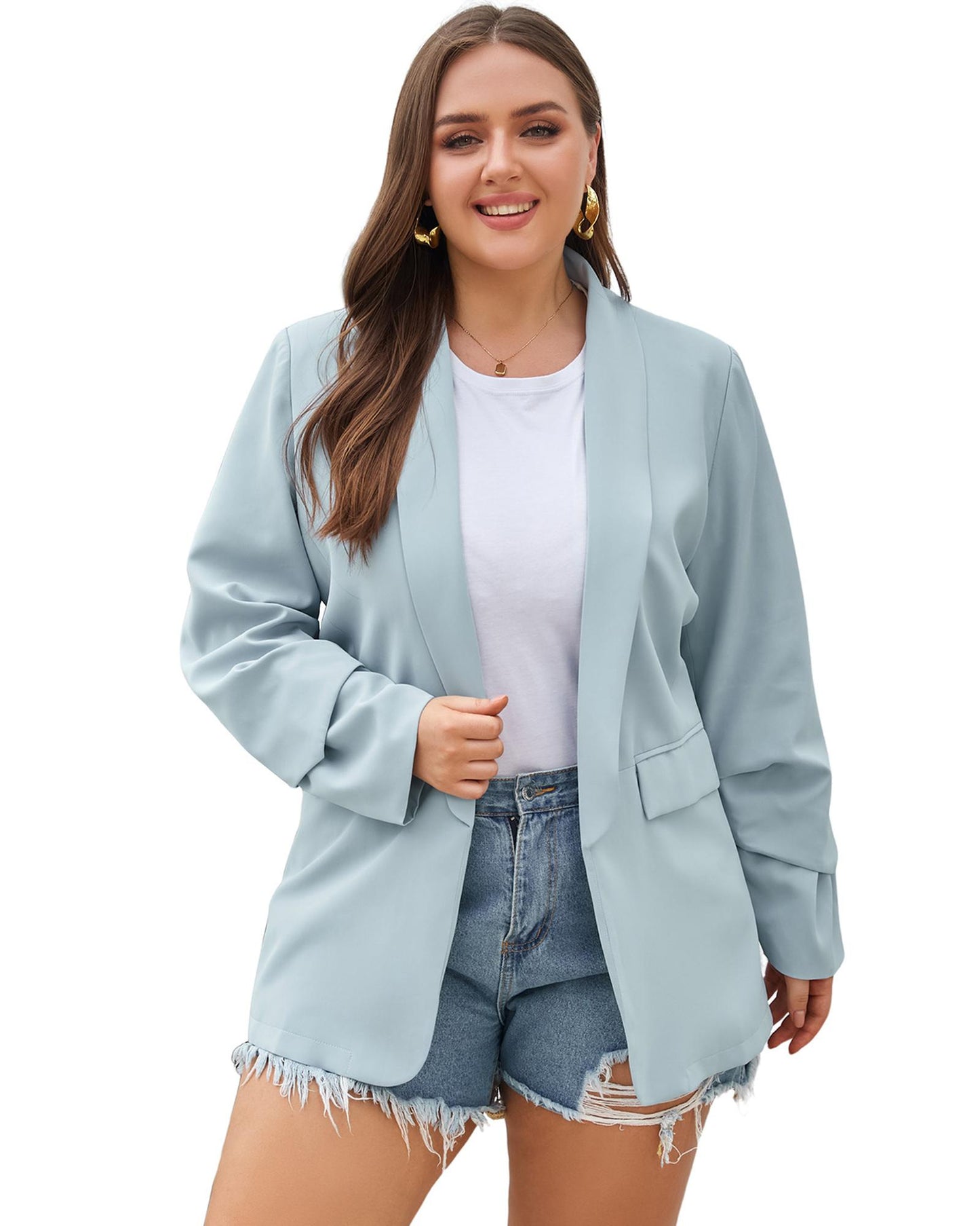 Plus Size Soft Lightweight Pocketed Lapel Blazer