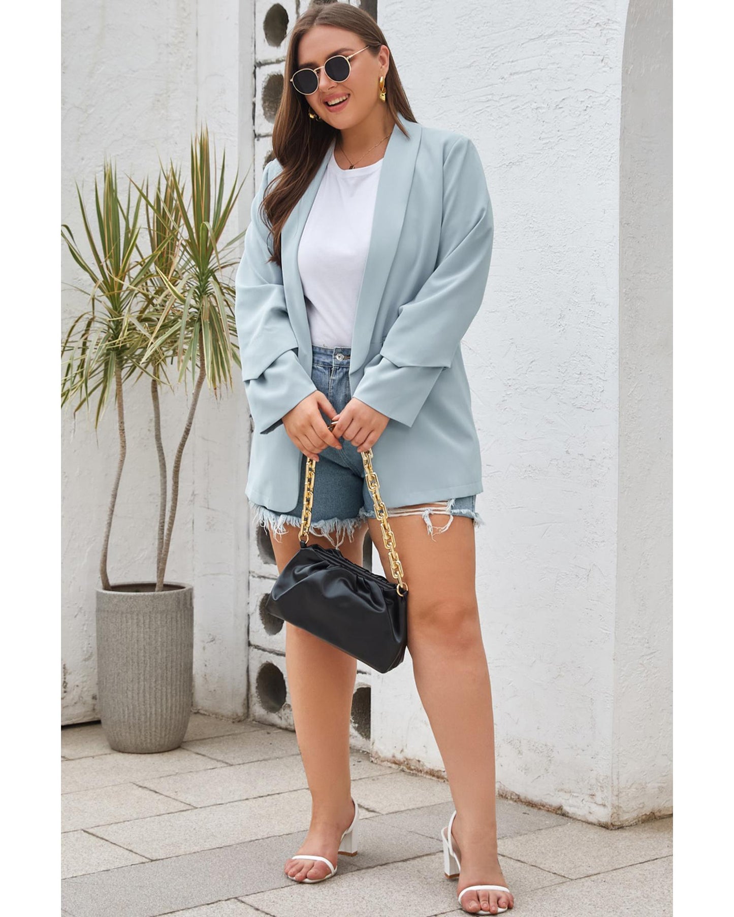 Plus Size Soft Lightweight Pocketed Lapel Blazer