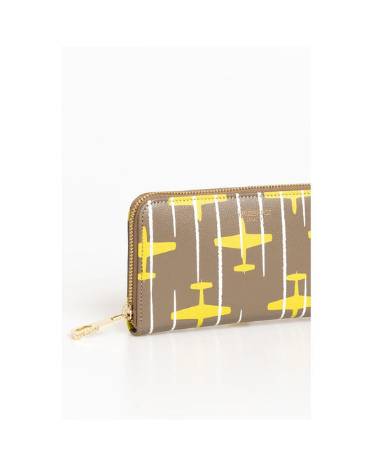 Striped All-over Print Leather Wallet with Airplane Theme One Size Women