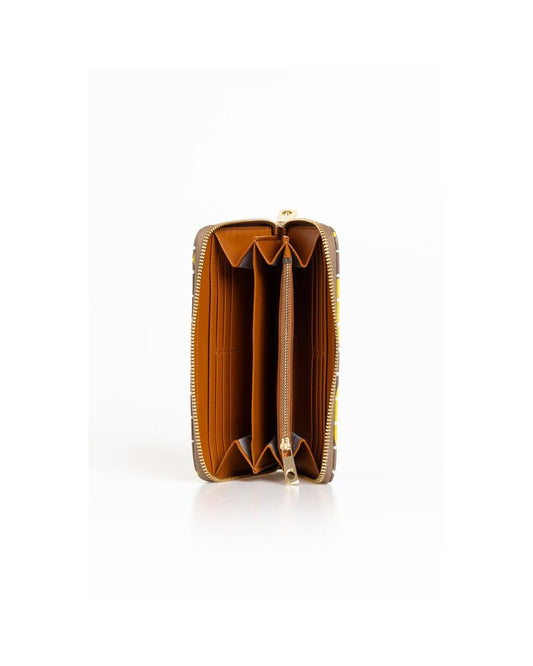 Striped All-over Print Leather Wallet with Airplane Theme One Size Women