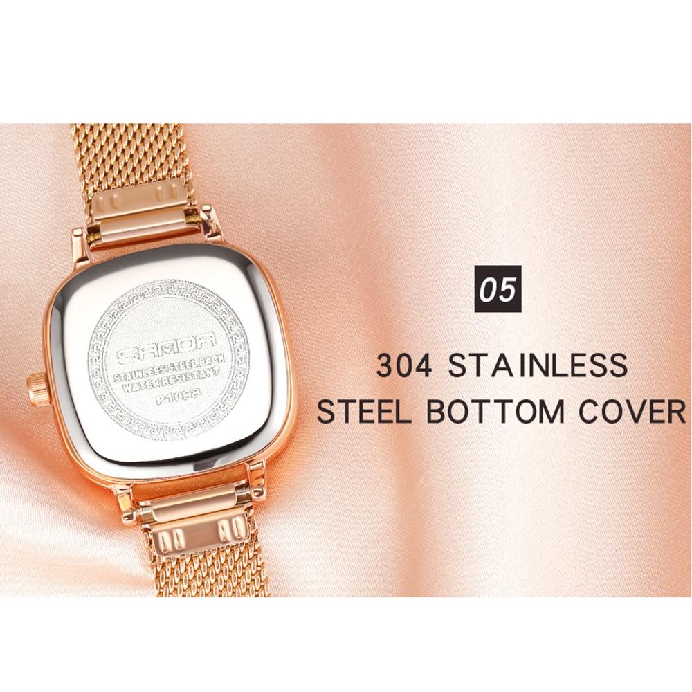 Women Oval Dial Quartz Watch with Simple Bar Scale and Stylish Metal Belt