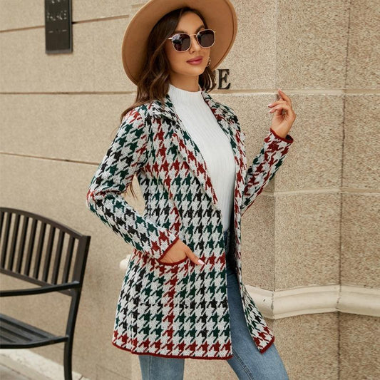 Autumn And Winter Long Sweater Collision Colour Knitted Cardigan Trench Coat - Dark Grey - S