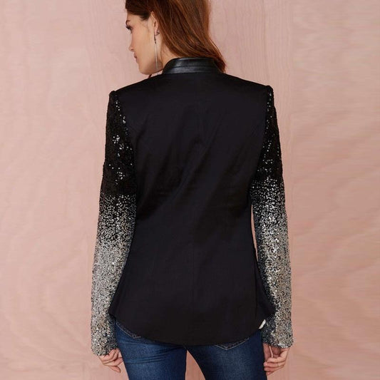 Sequins Slim Casual Women Suit - Black Xxxl