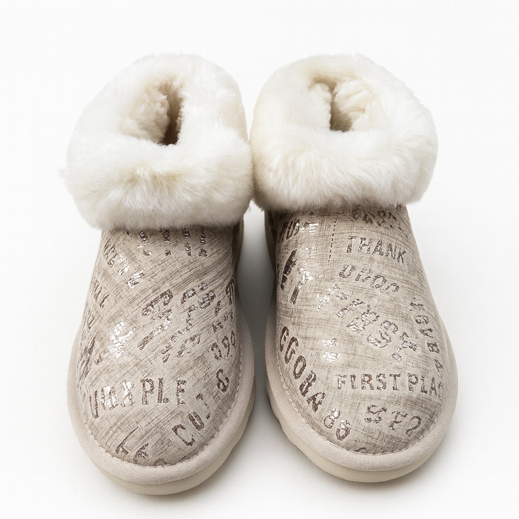 Womens Australian Sheepskin Wool Fur Mini UGG Ankle Boots in Gold Black - 4