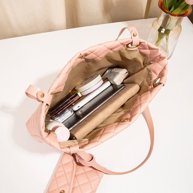 Elegant Quilted Tote Bag with Matching Clutch