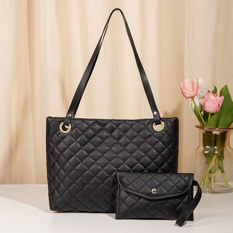 Elegant Quilted Tote Bag with Matching Clutch