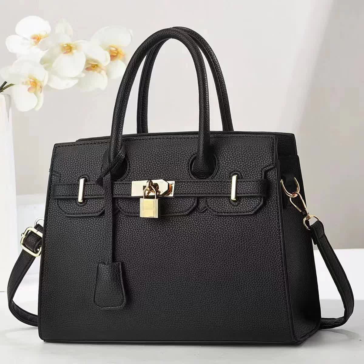Elegant PU Leather Handbag with Lock Decoration