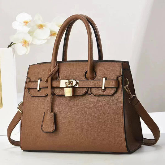 Elegant PU Leather Handbag with Lock Decoration