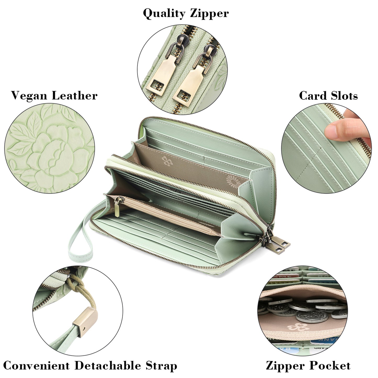Embossed Design Large Capacity Vegan Leather Wallet