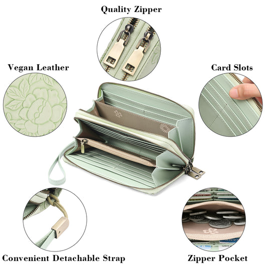 Embossed Design Large Capacity Vegan Leather Wallet