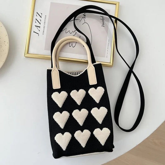 Cute Heart Knit Phone Crossbody Bag