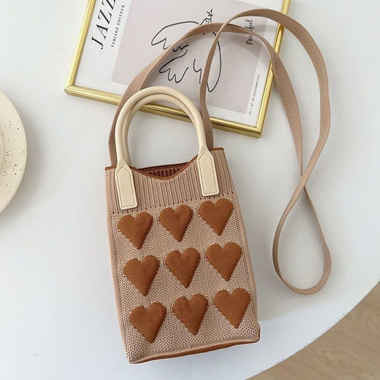 Cute Heart Knit Phone Crossbody Bag