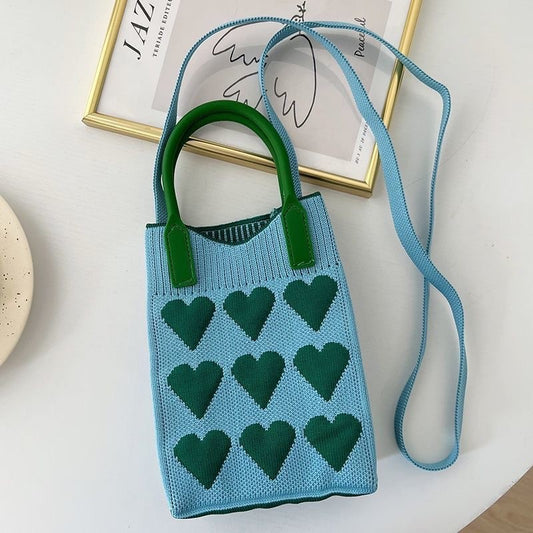 Cute Heart Knit Phone Crossbody Bag