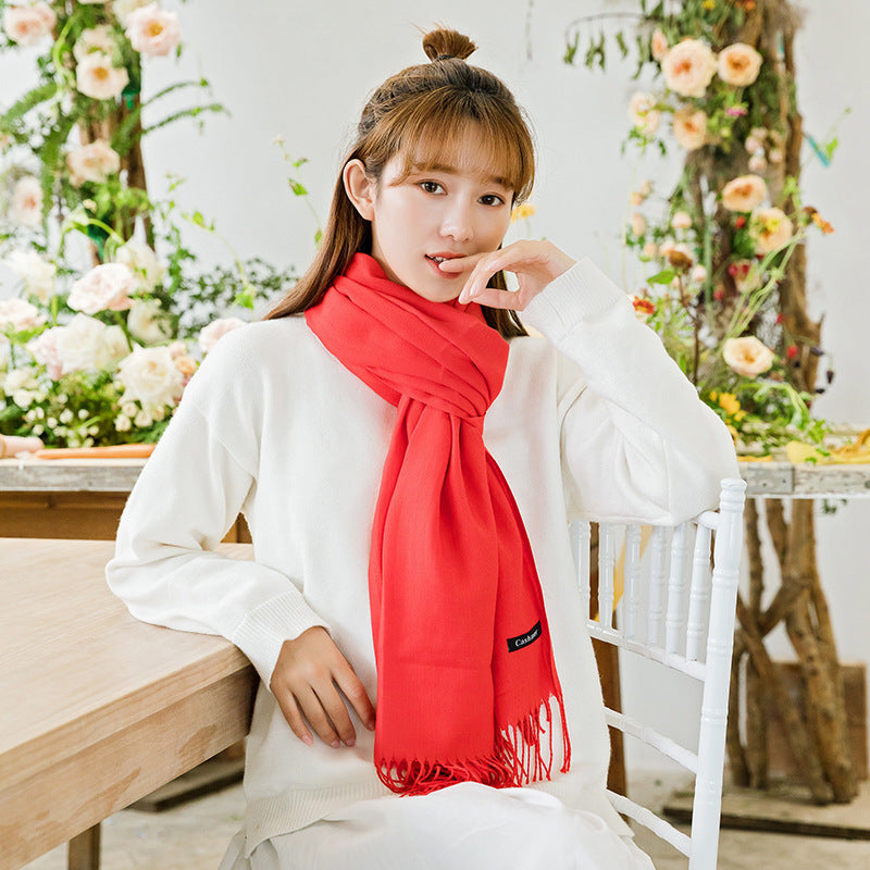 Warm Solid Tone Shawl with Elegant Fringe