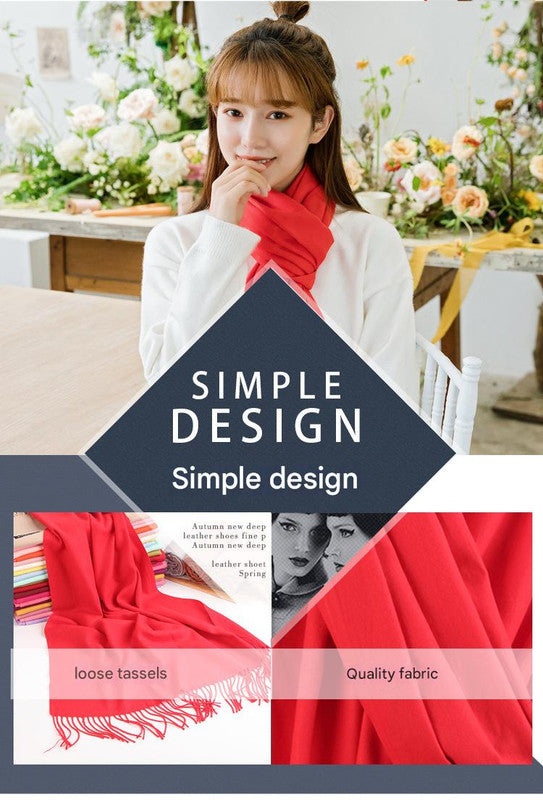 Warm Solid Tone Shawl with Elegant Fringe