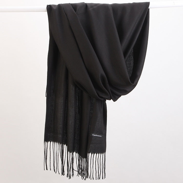 Warm Solid Tone Shawl with Elegant Fringe