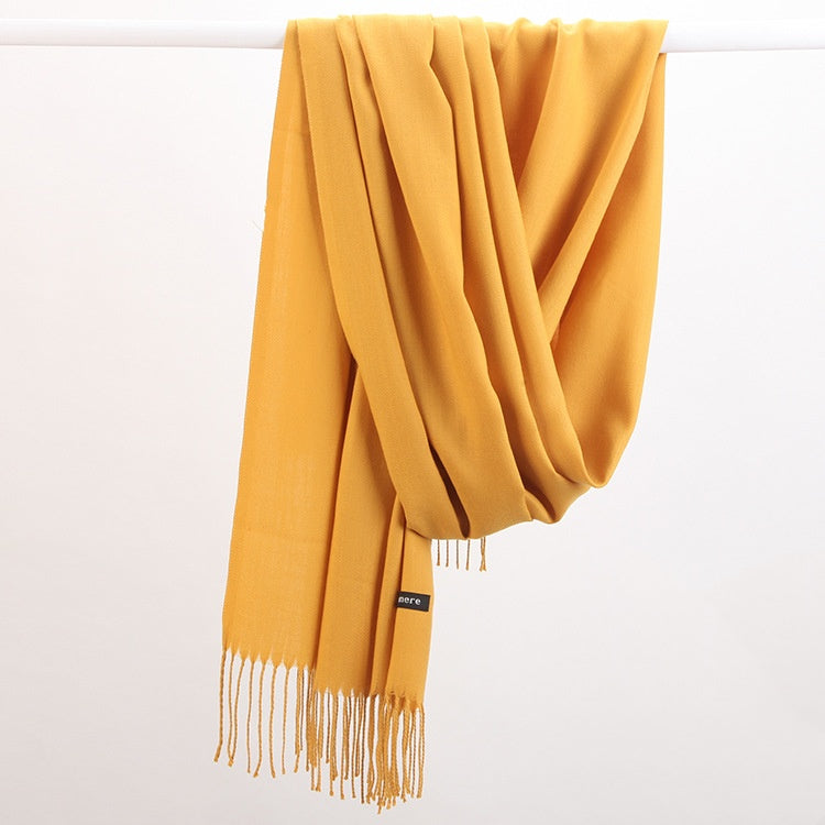 Warm Solid Tone Shawl with Elegant Fringe