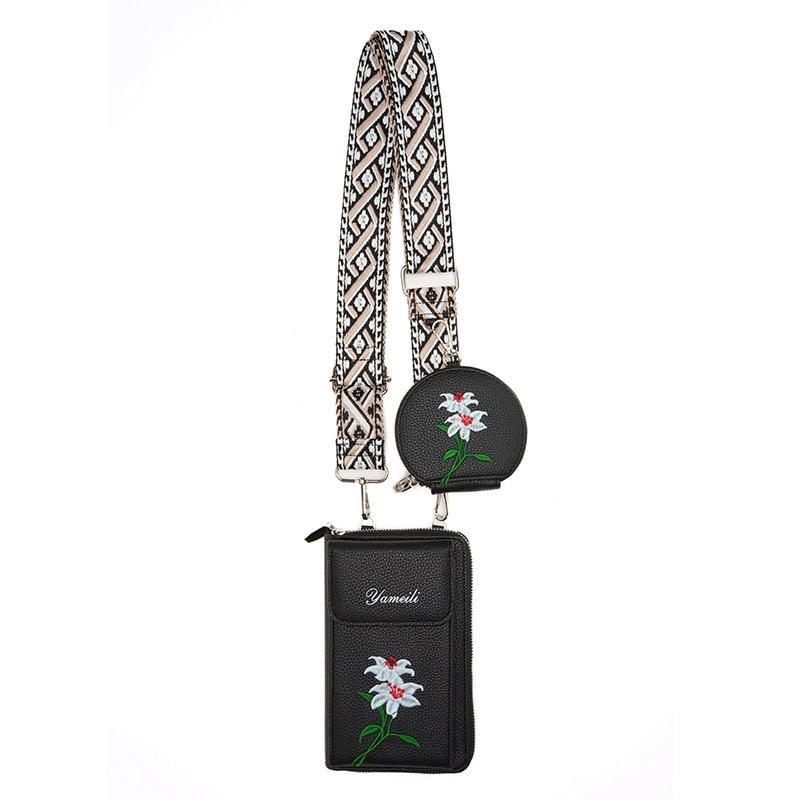Floral Embroidered Crossbody Phone Bag