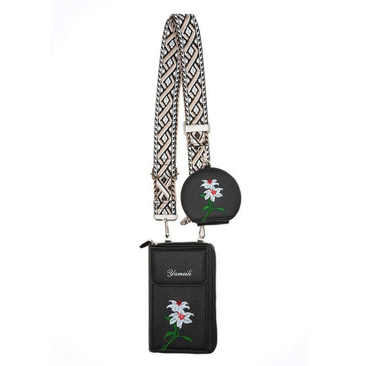 Floral Embroidered Crossbody Phone Bag