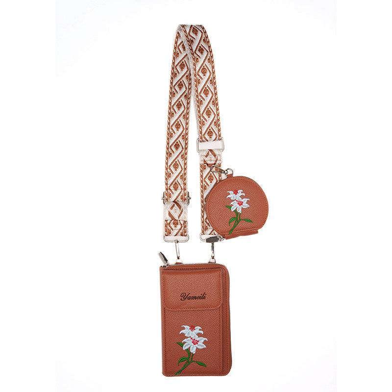 Floral Embroidered Crossbody Phone Bag