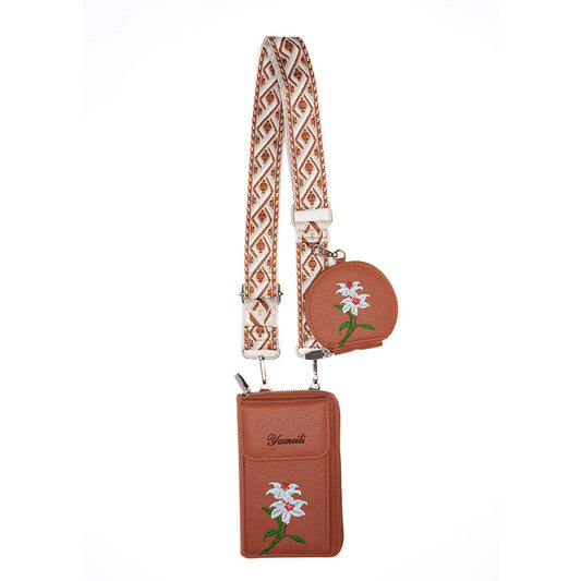 Floral Embroidered Crossbody Phone Bag