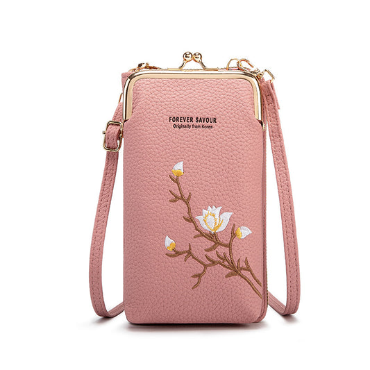 Chic Embroidered Crossbody Phone Wallet