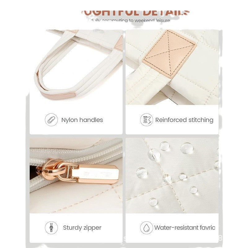 Lightweight Quilted Tote Bag with Clutch & Luggage Strap