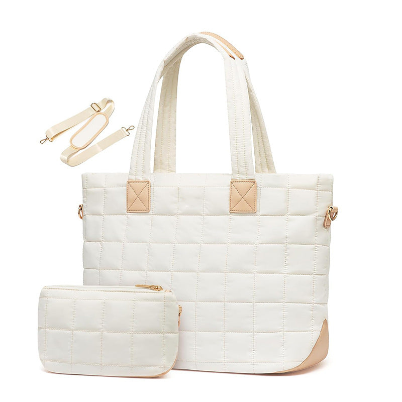 Lightweight Quilted Tote Bag with Clutch & Luggage Strap