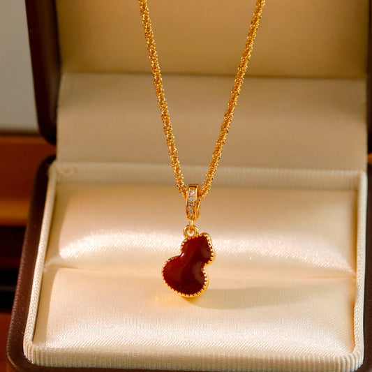 Gourd Pendant Necklace with Adjustable Textured Chain