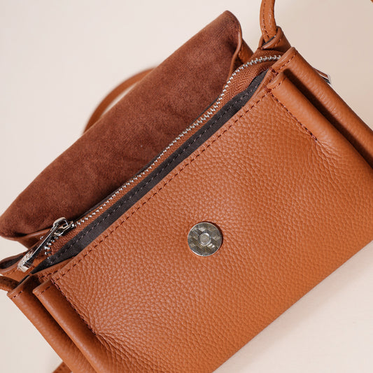 Leather Flap Crossbody Bag with Elephant Charm