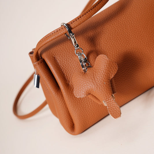 Leather Flap Crossbody Bag with Elephant Charm