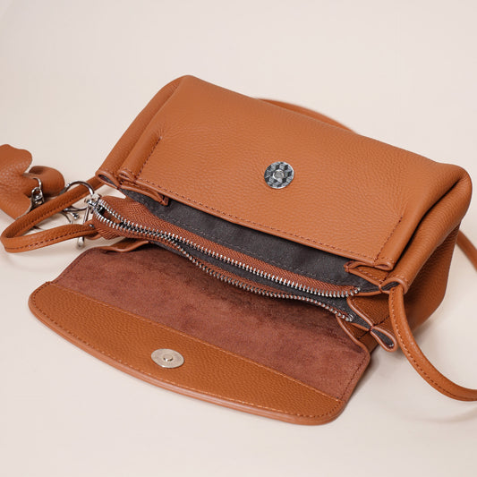 Leather Flap Crossbody Bag with Elephant Charm